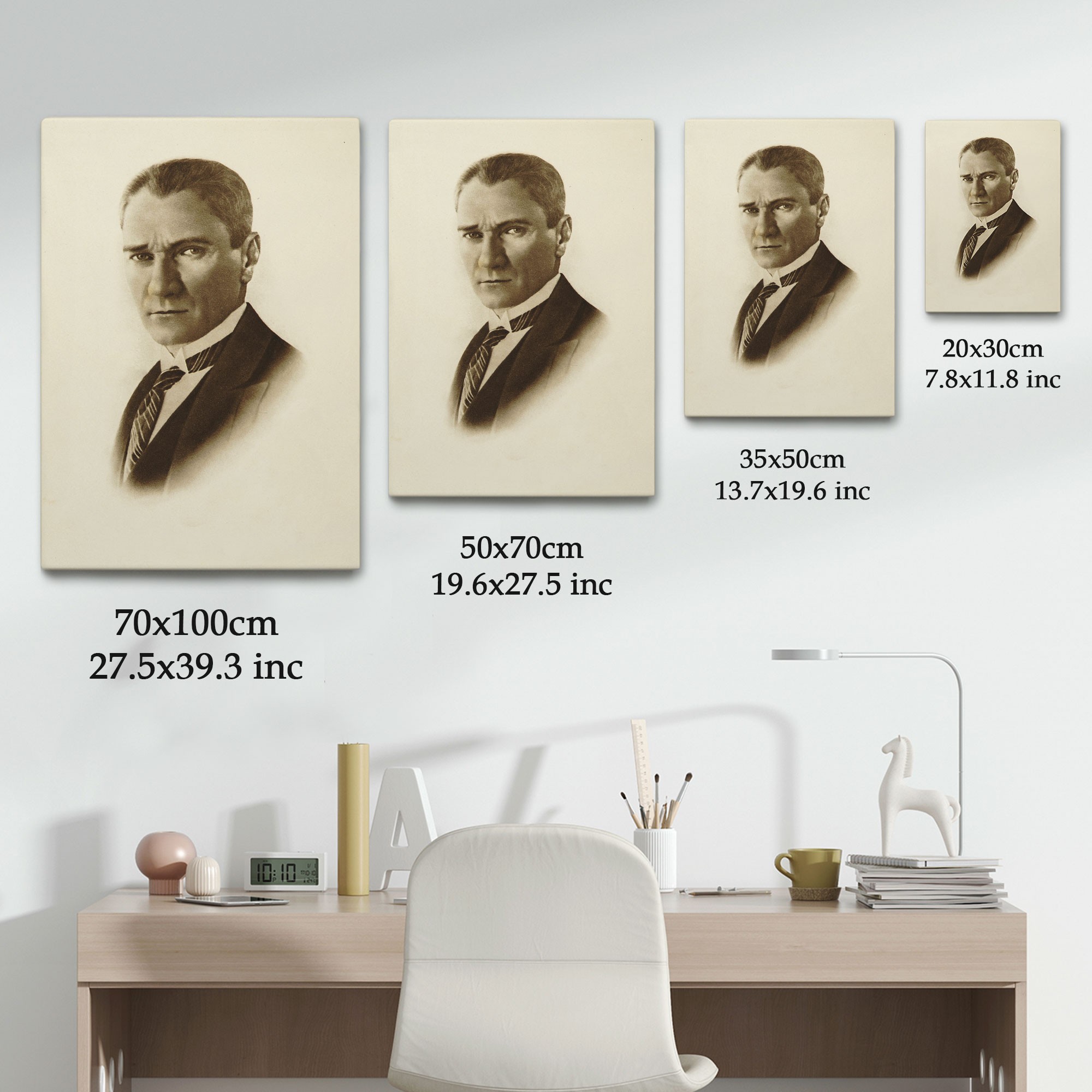 Atatürk Portre Tablosu Mustafa Kemal Atatürk Dikdörtgen Dekoratif Kanvas Tablo