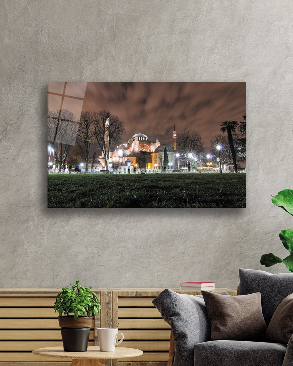İstanbul Akşam Camii Manzaralı 4mm Dayanıklı Cam Tablo Temperli Cam
