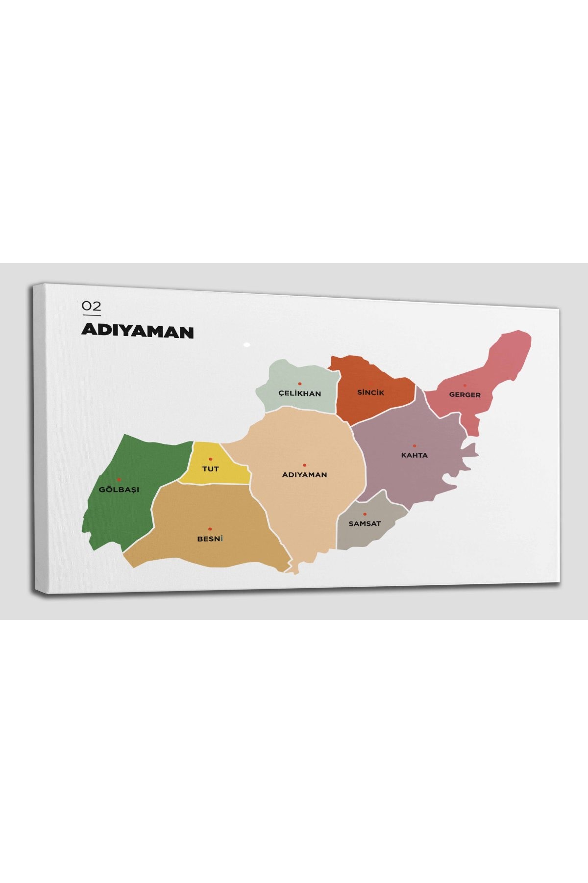 Adıyaman  İli ve İlçeler Haritası  Dekoratif Kanvas Tablo 1250