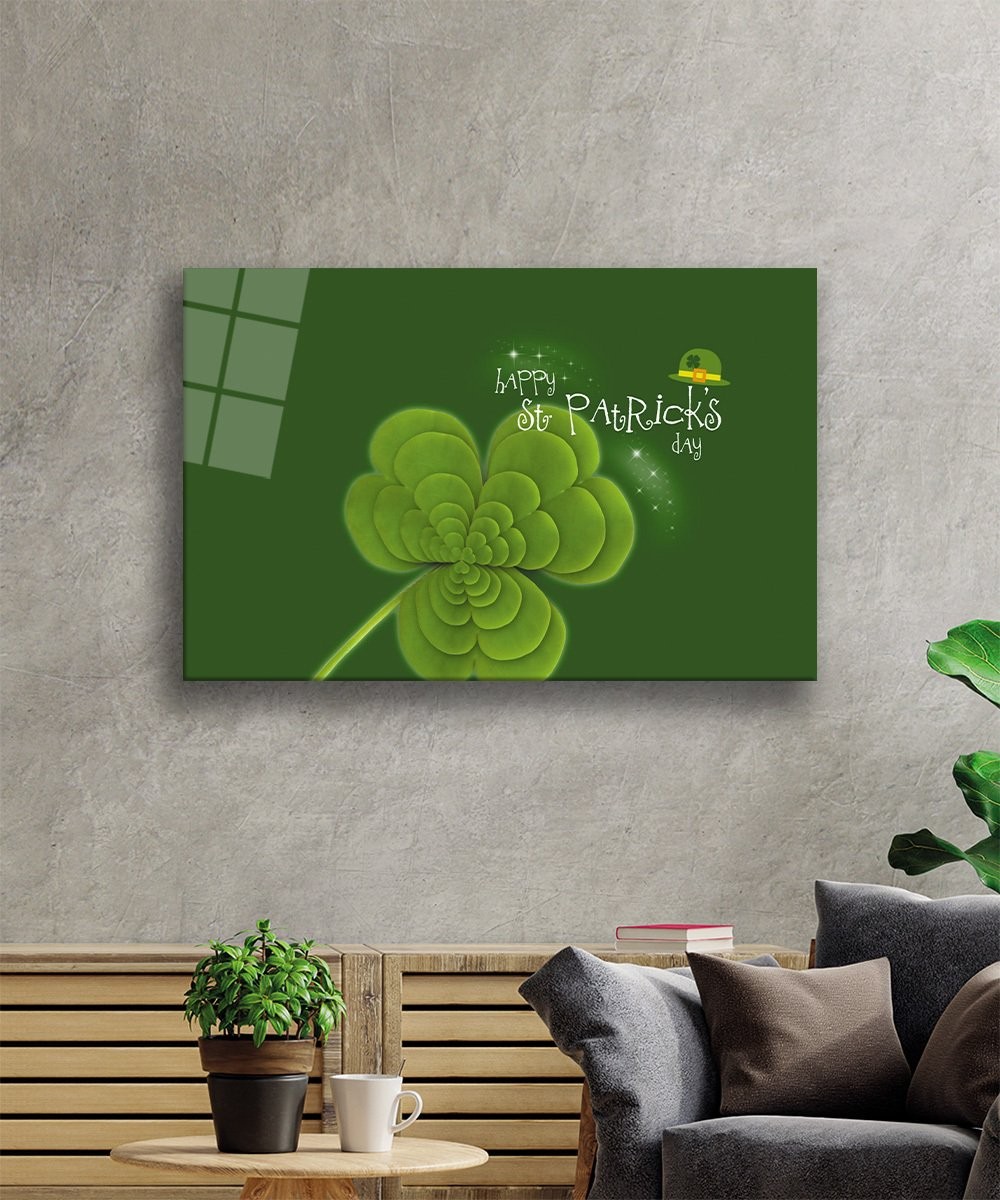 Patricks Day Yeşil-1 Cam Tablo 4mm Dayanıklı Temperli Cam