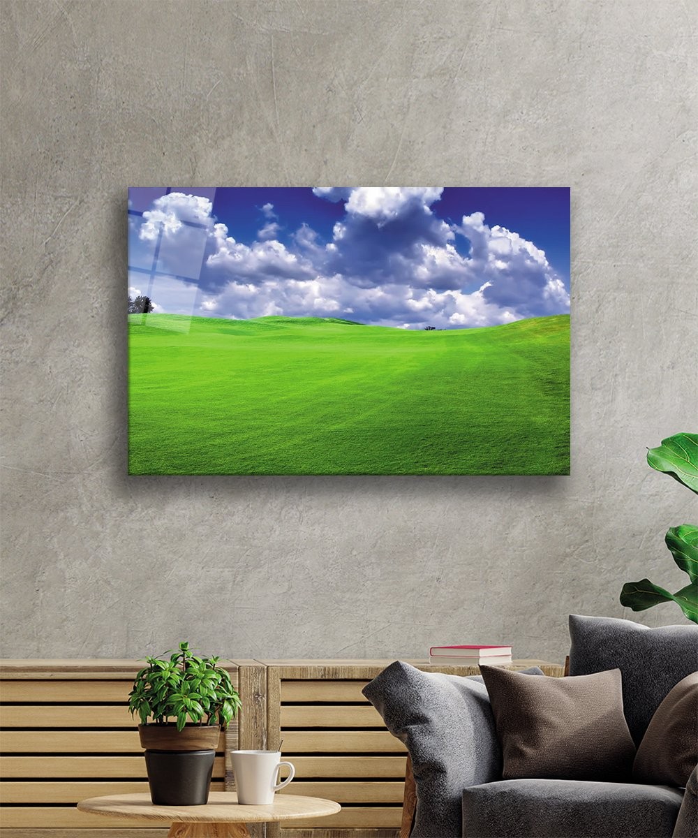 Mavi Yeşil Manzara  Cam Tablo  4mm Dayanıklı Temperli Cam  Blue Green Landscape Glass Wall Art