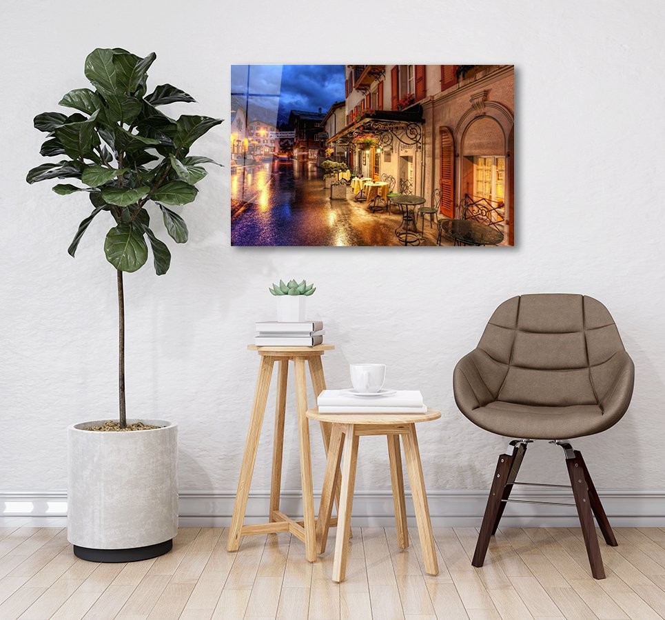 Romantik Sokak Cam Tablo  4mm Dayanıklı Temperli Cam