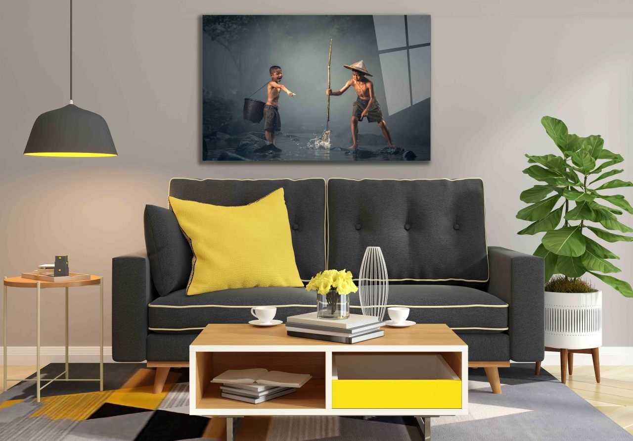 Fütüristik Çocuklar Cam Tablo
