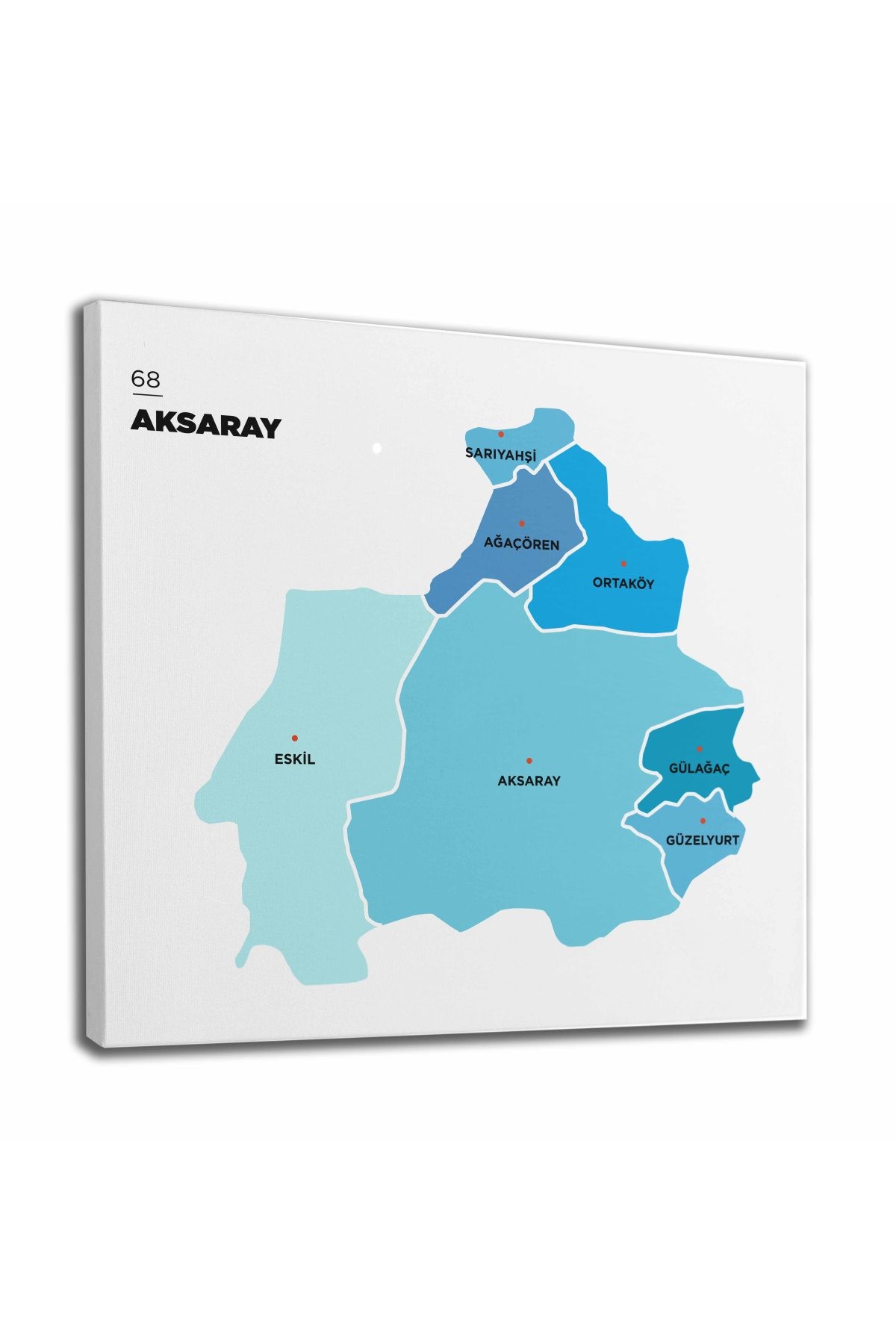 Aksaray  İli ve İlçeler Haritası  Dekoratif Kanvas Tablo 1258