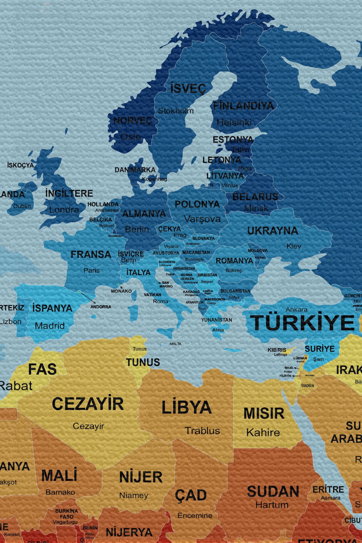 Duvar Örtüsü / Halısı Detaylı Güncel Türkçe Dünya Haritası  Kaliteli Kanvas Kumaş