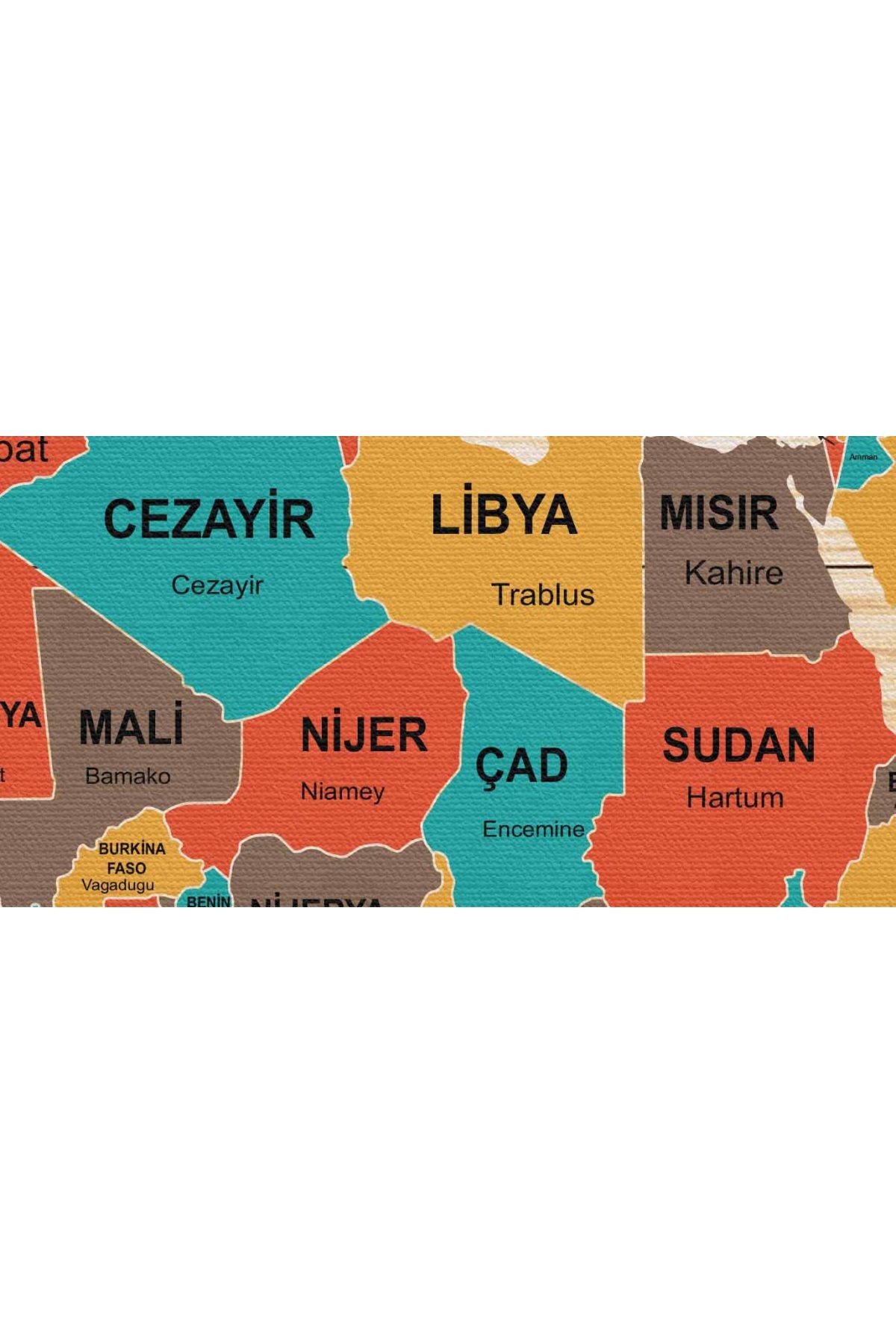 Ahşap Görünümlü Türkçe Dünya Haritası Dekoratif Kanvas Tablo 2070