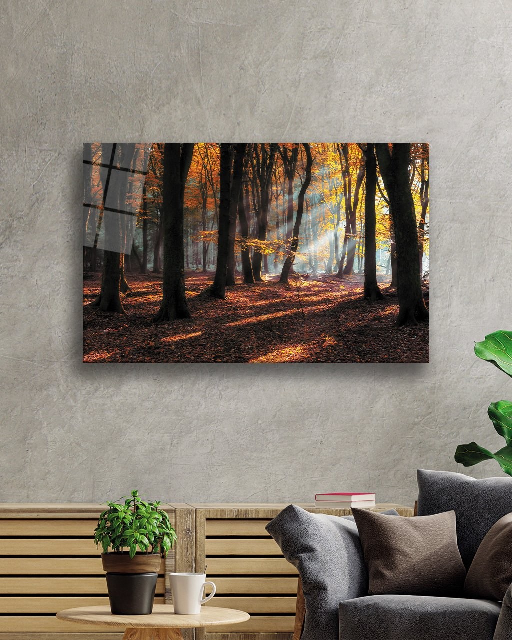 Gün Batımı Ağaçlar Manzara Cam Tablo 4mm Dayanıklı Temperli Cam