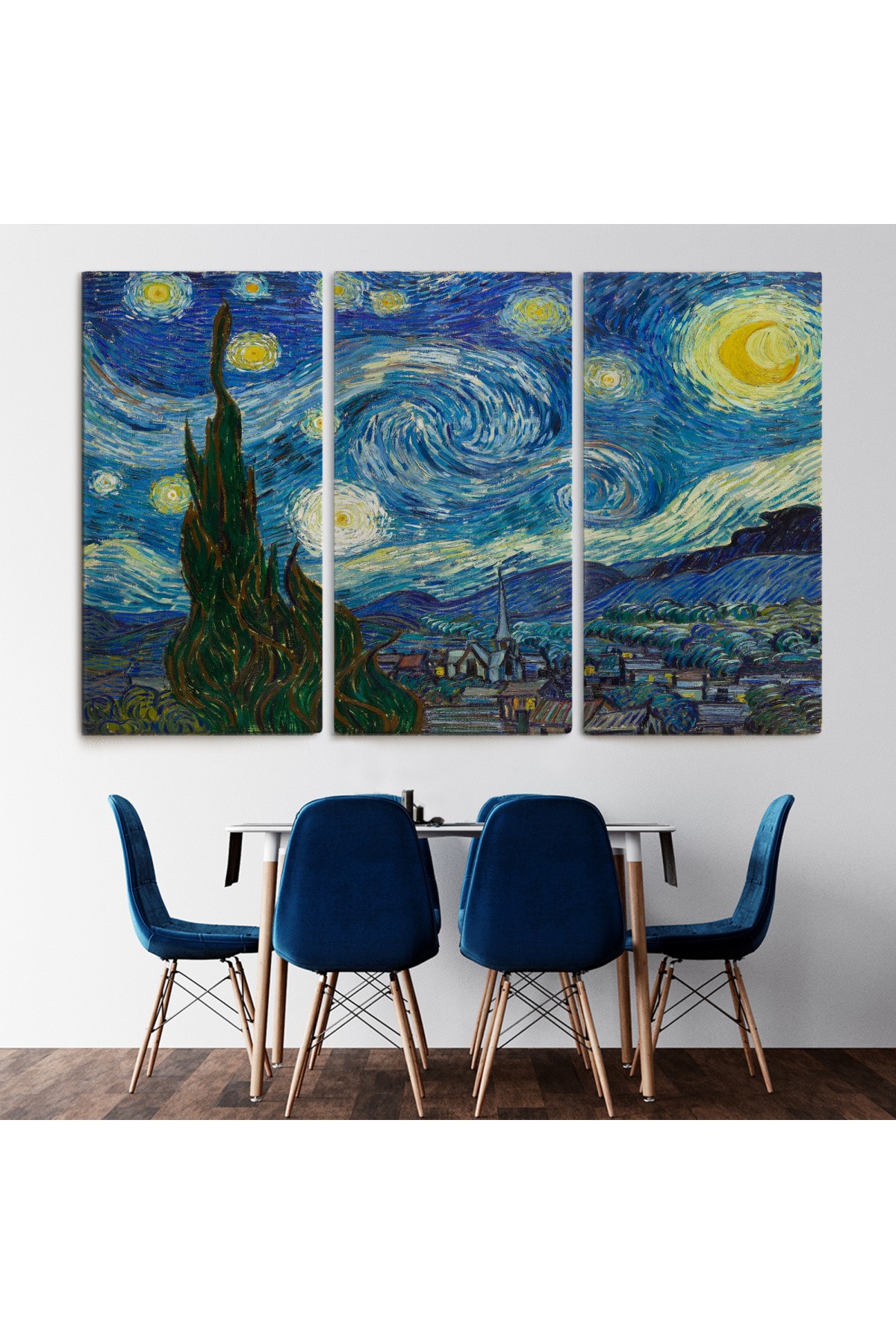 Vincent Van Gogh, Yıldızlı Gece Kanvas Tablosu  ( ÜÇ PARÇA )