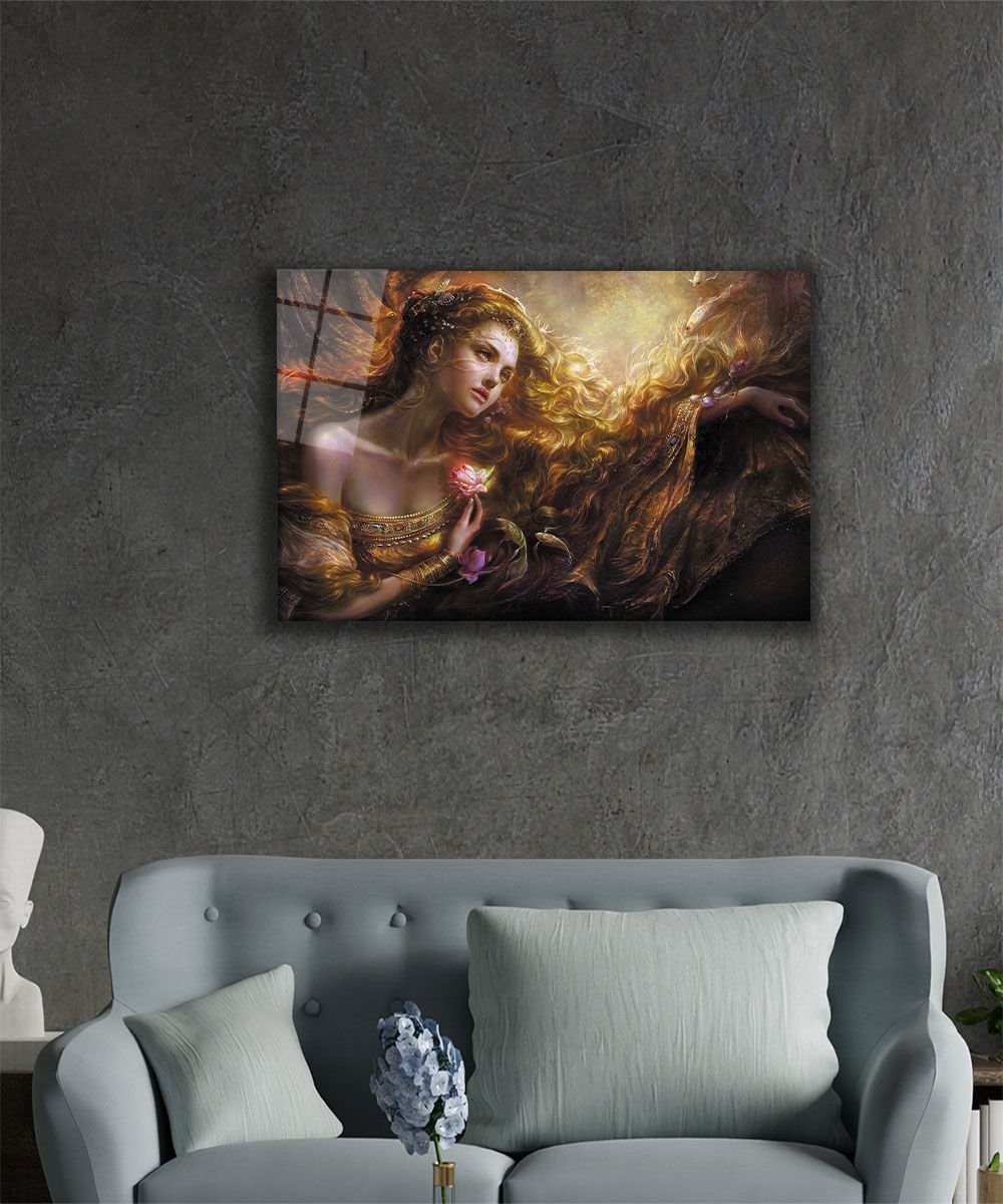 Sanatsal Güzel Kadın Cam Tablo  4mm Dayanıklı Temperli Cam, Women Glass Wall Art