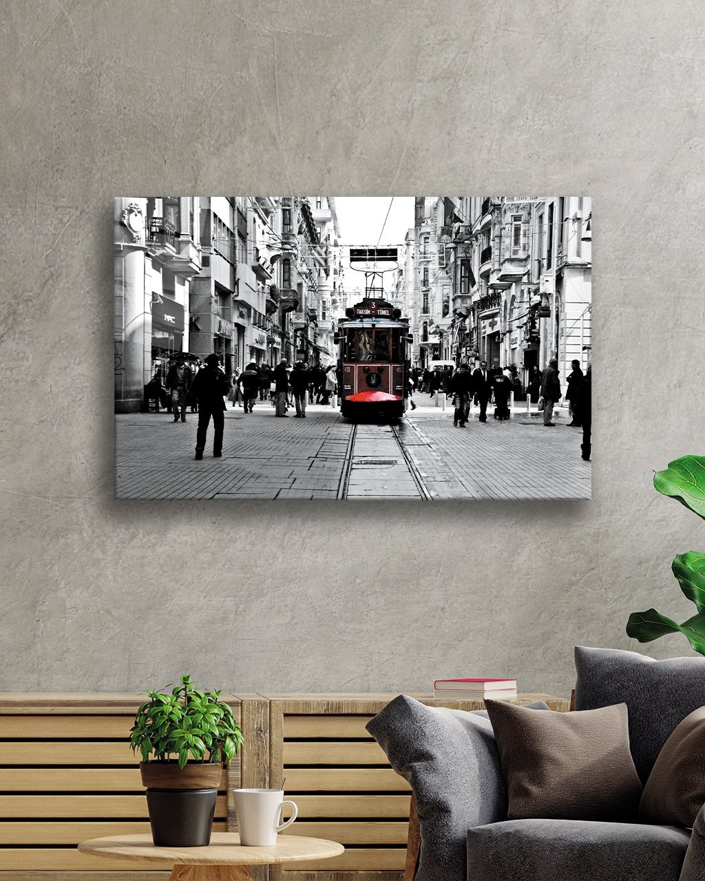 İstanbul Siyah Beyaz Taksim Tramvay Cam Tablo 4mm Dayanıklı Temperli Cam