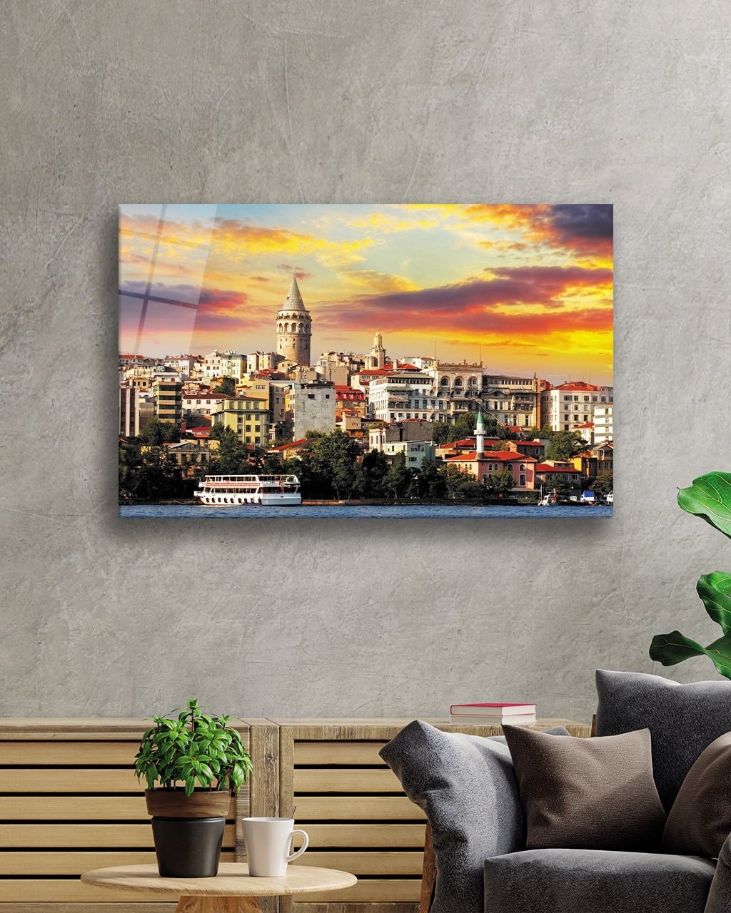 İstanbul Galata Kulesi Manzara 4mm Dayanıklı Cam Tablo Temperli Cam