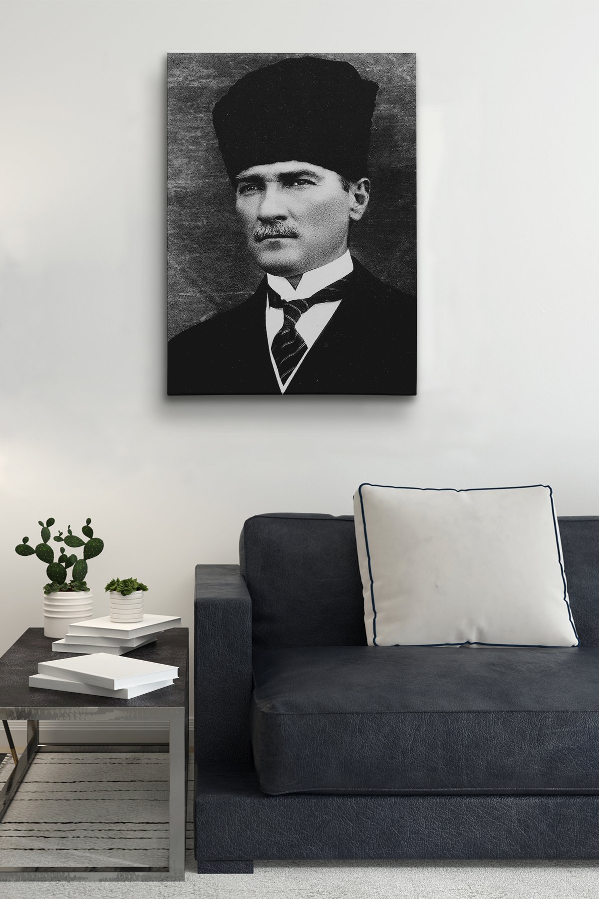 Atatürk Portre Tablosu Mustafa Kemal Atatürk Dikdörtgen Dekoratif Kanvas Tablo