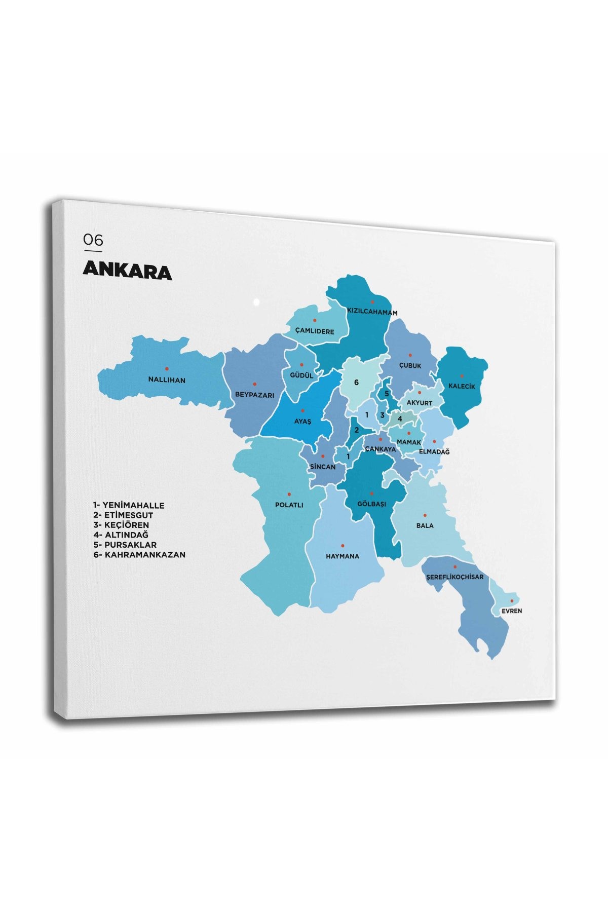 Ankara  İli ve İlçeler Haritası  Dekoratif Kanvas Tablo 1264