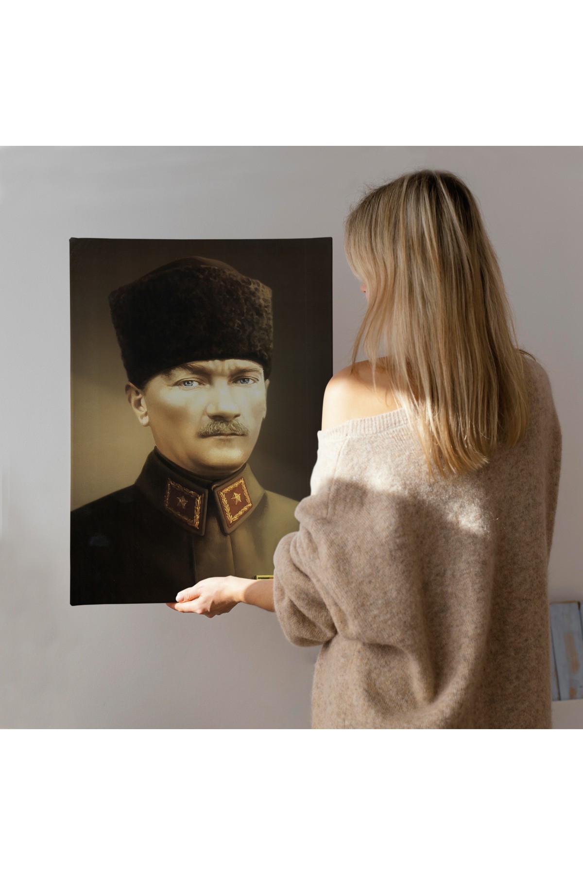 Atatürk Portre Tablosu Mustafa Kemal Atatürk Dikdörtgen Dekoratif Kanvas Tablo