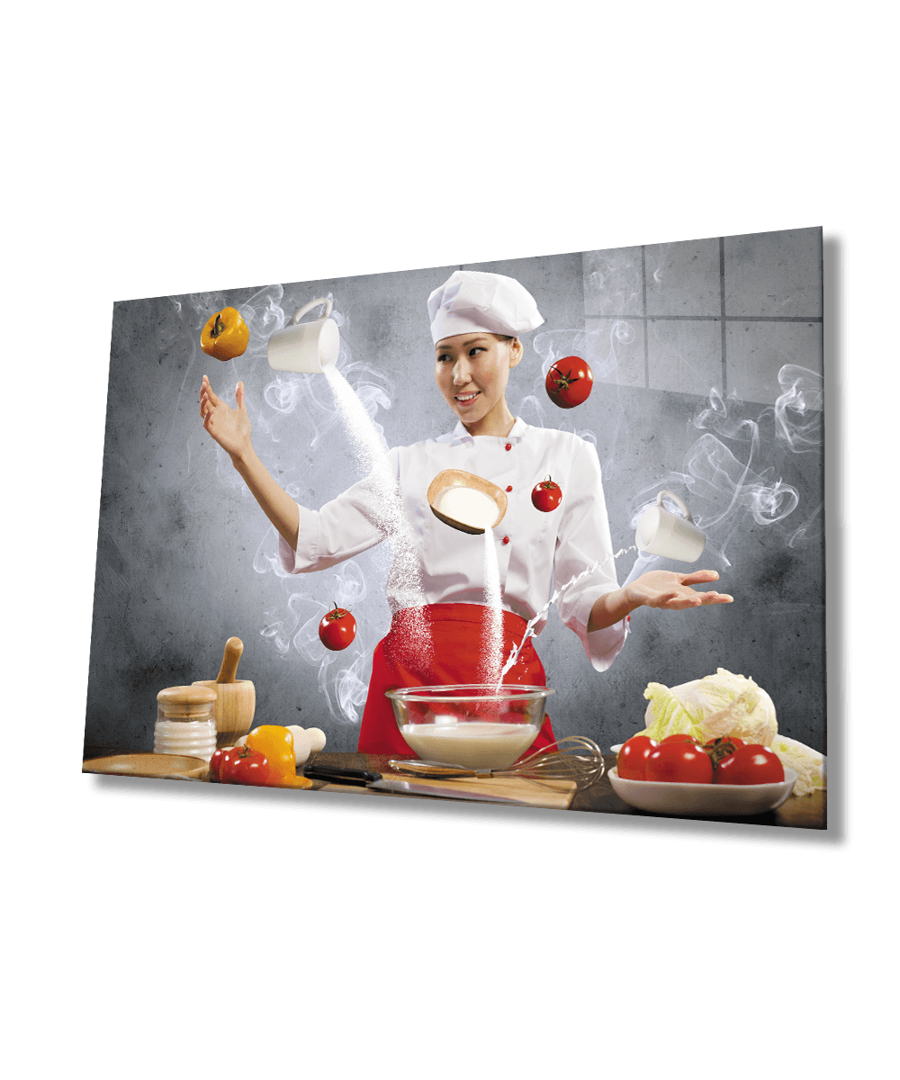 Aşçı Mutfak Cam Tablo  4mm Dayanıklı Temperli Cam Cook Kitchen Glass Wall Art