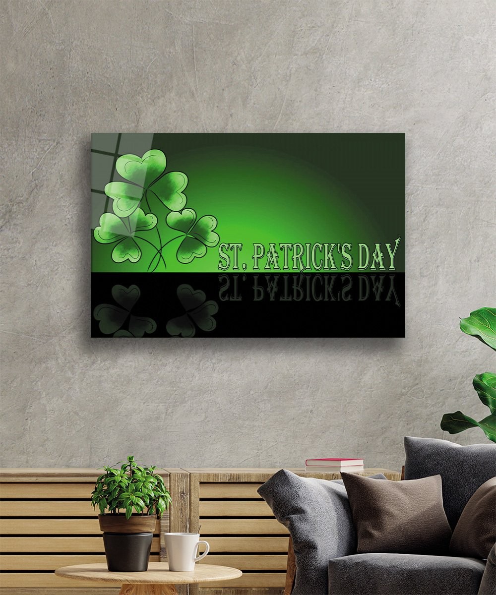Patricks Day Yeşil Cam Tablo 4mm Dayanıklı Temperli Cam