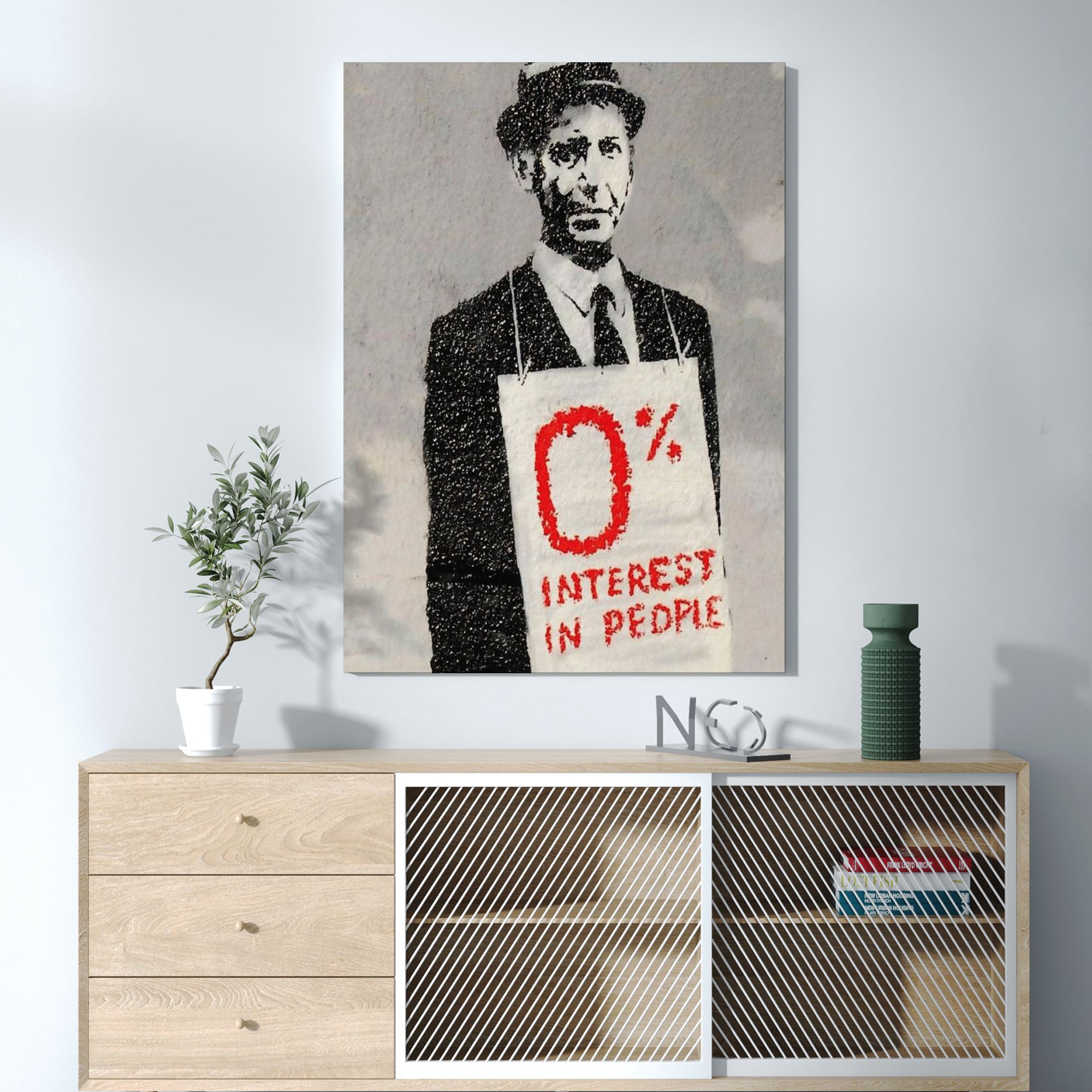 Banksy % 0 Faiz Oranı İsimli Çalışması Kanvas Tablo / % 0 Interest In People