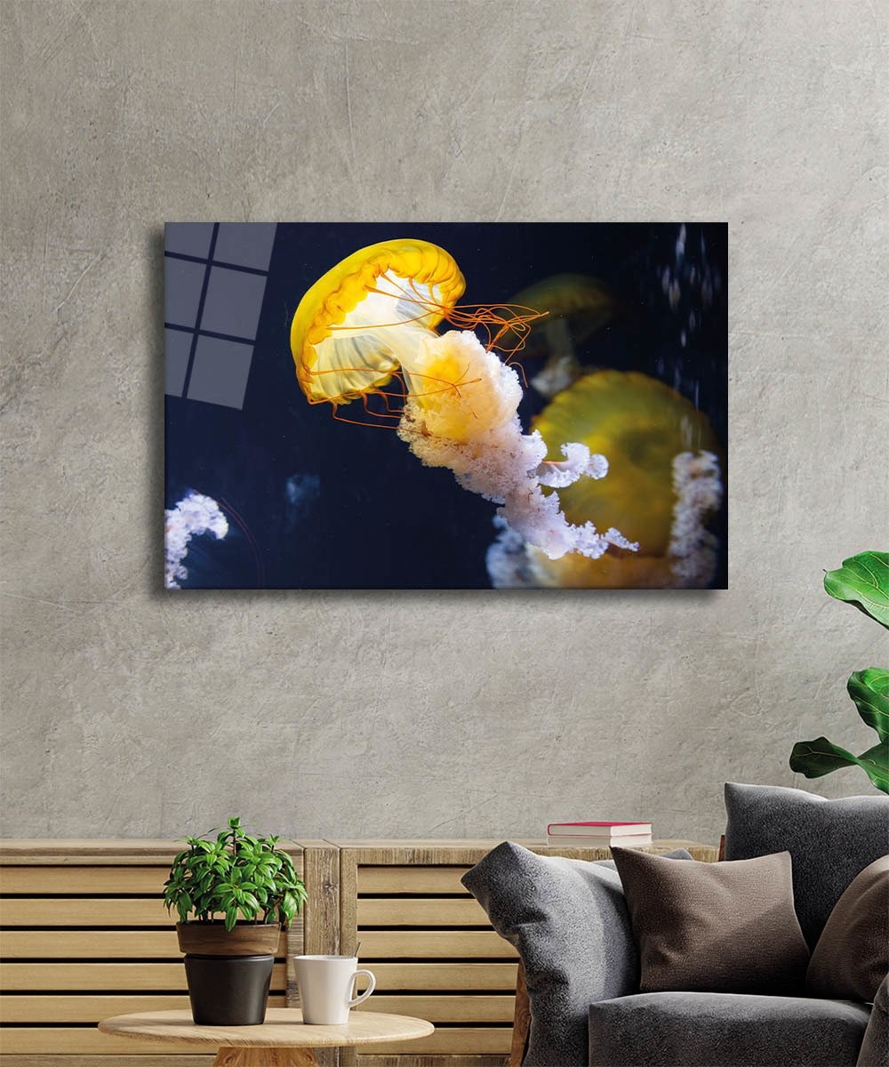 Sarı Denizanası Cam Tablo 4mm Dayanıklı Temperli Cam,