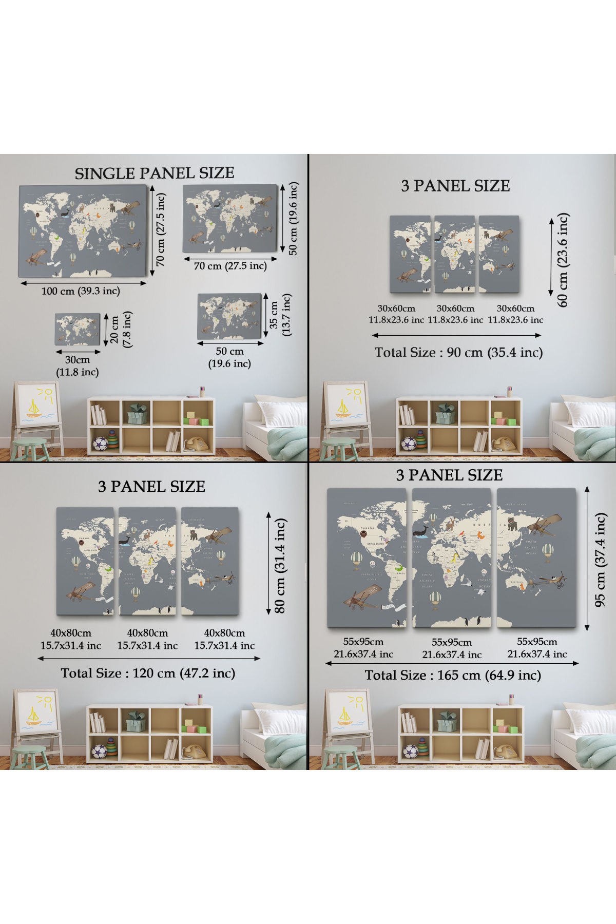 Çocuk Odası İçin Dekoratif Dünya Haritası Kanvas Tablo ( TEK PARÇA )