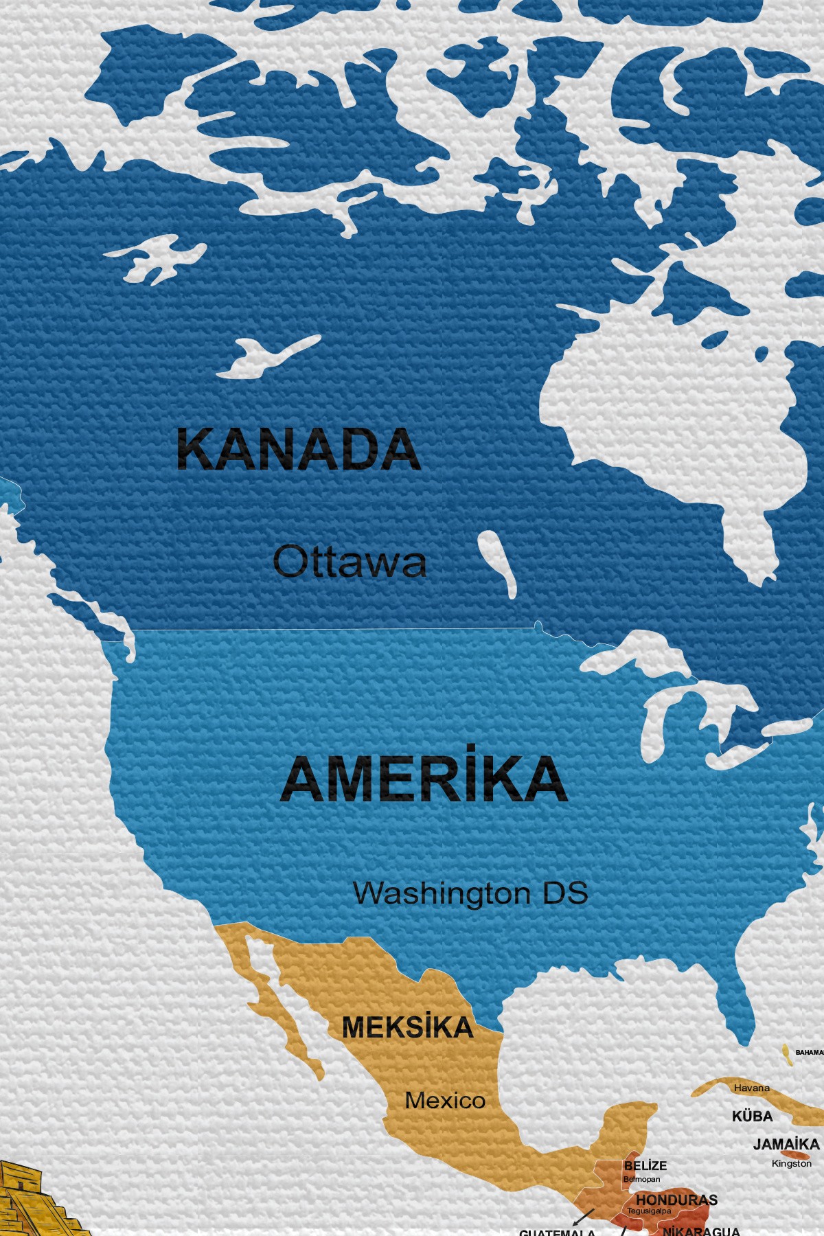 Duvar Örtüsü  Bayrak Detaylı Türkçe Güncel Dünya Haritası Kanvas Duvar Halısı