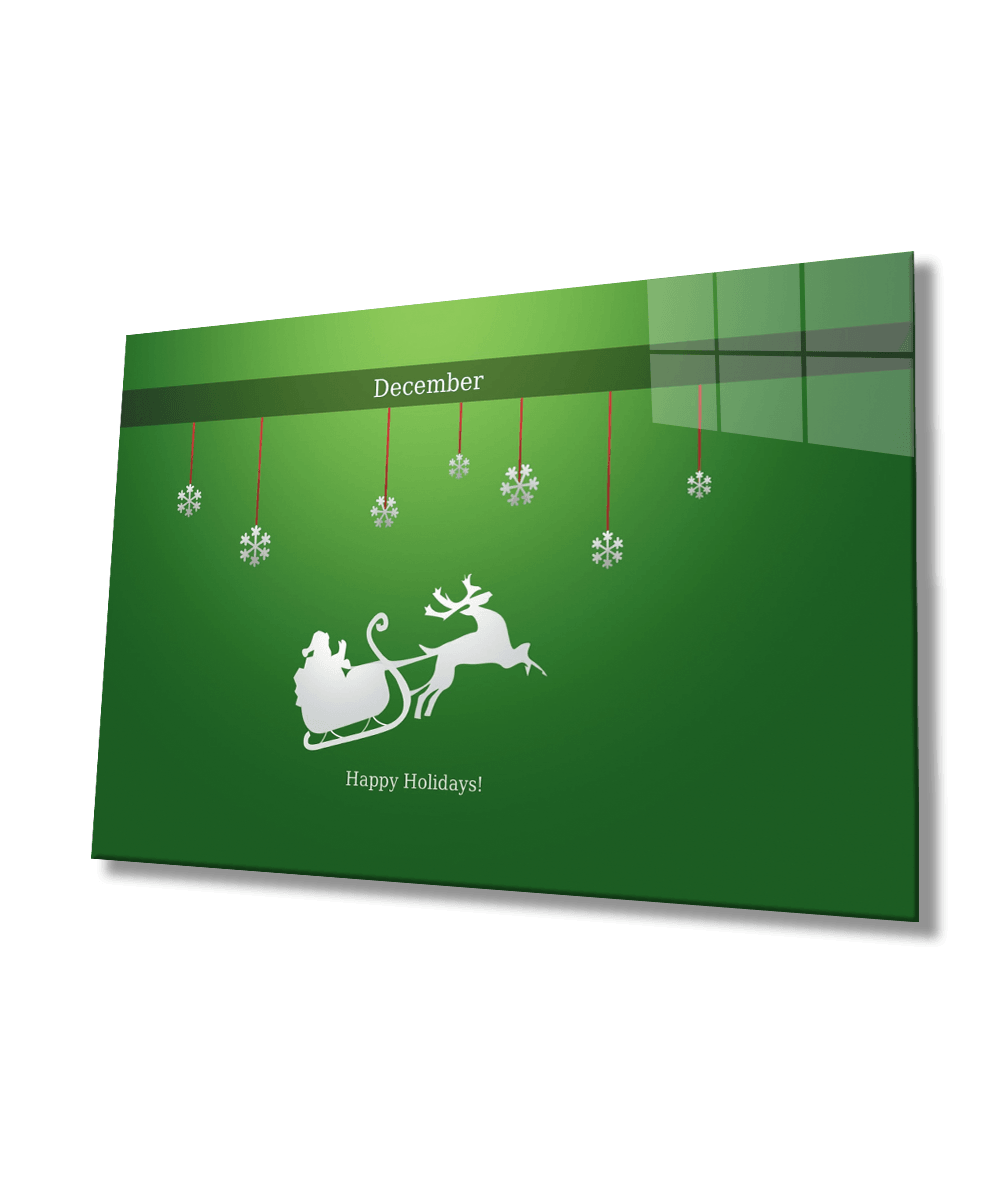 Yeşil Happy Holidays Cam Tablo 4mm Dayanıklı Temperli Cam