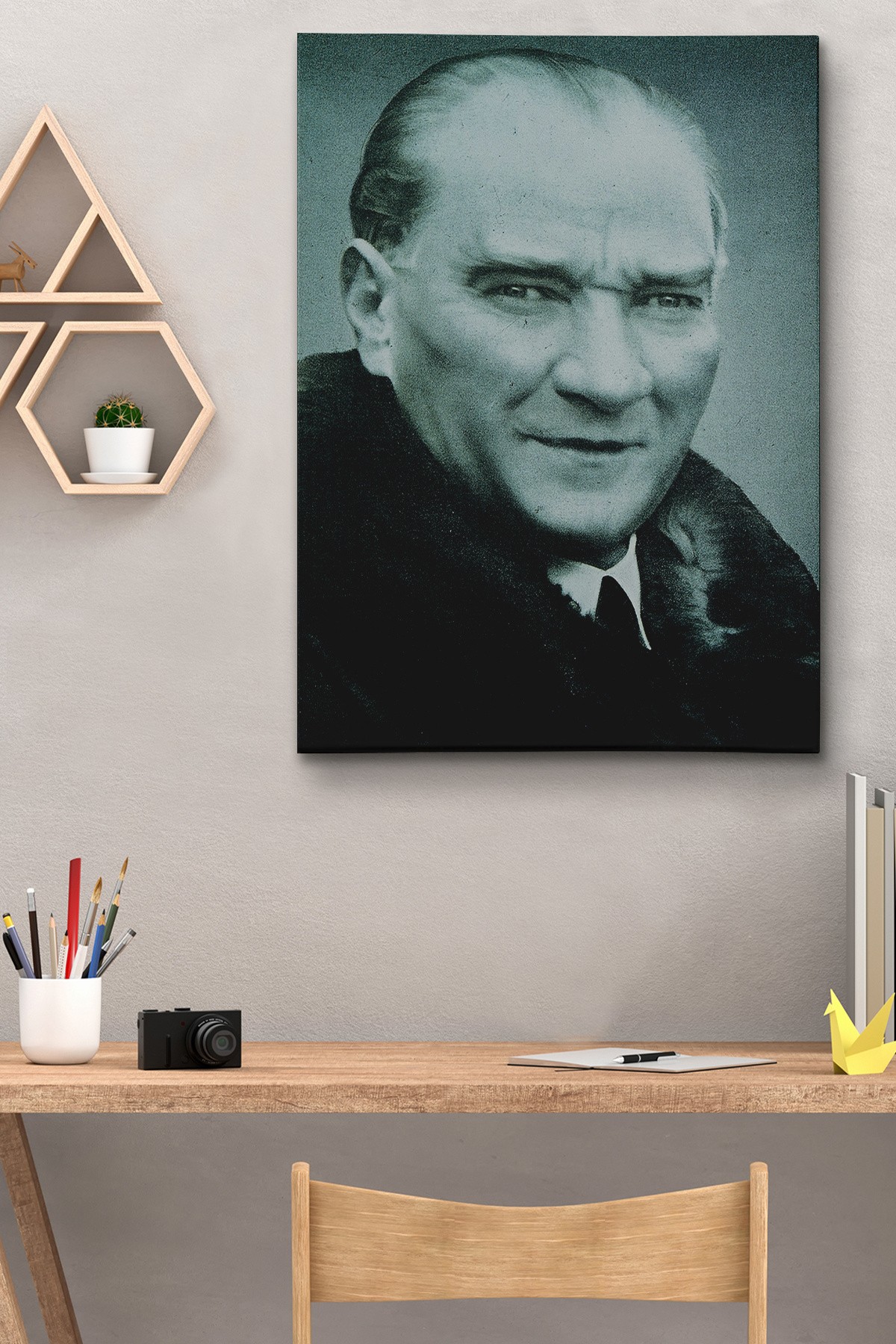 Atatürk Portre Tablosu Mustafa Kemal Atatürk Dikdörtgen Dekoratif Kanvas Tablo