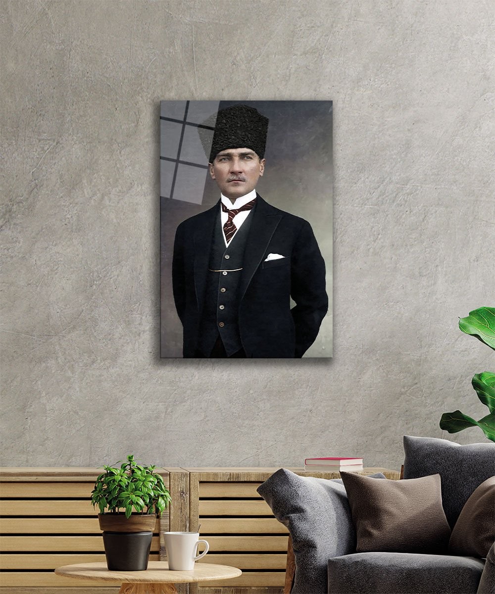 Atatürk-1 Cam Tablo 4mm Dayanıklı Temperli Cam, Atatürk Glass Wall Art