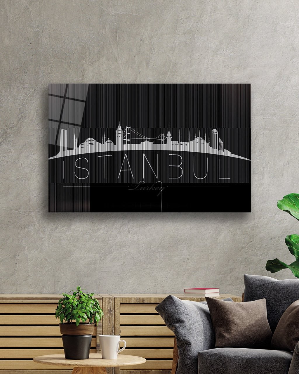 İstanbul Turkey Yazılı Siyah Beyaz 4mm Dayanıklı Cam Tablo Temperli Cam
