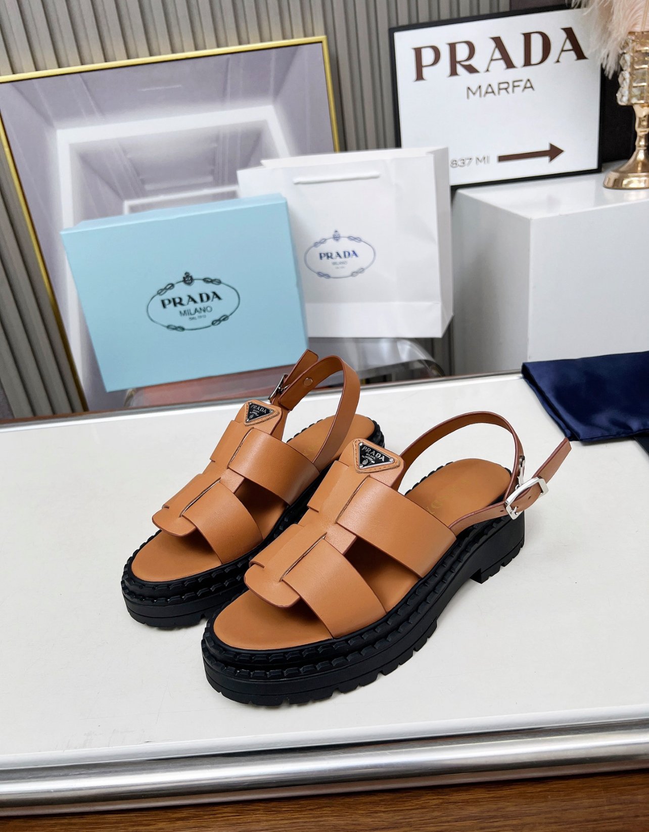 A+++ Quality Luxury Designer Leather Heeled Sandals - Brown