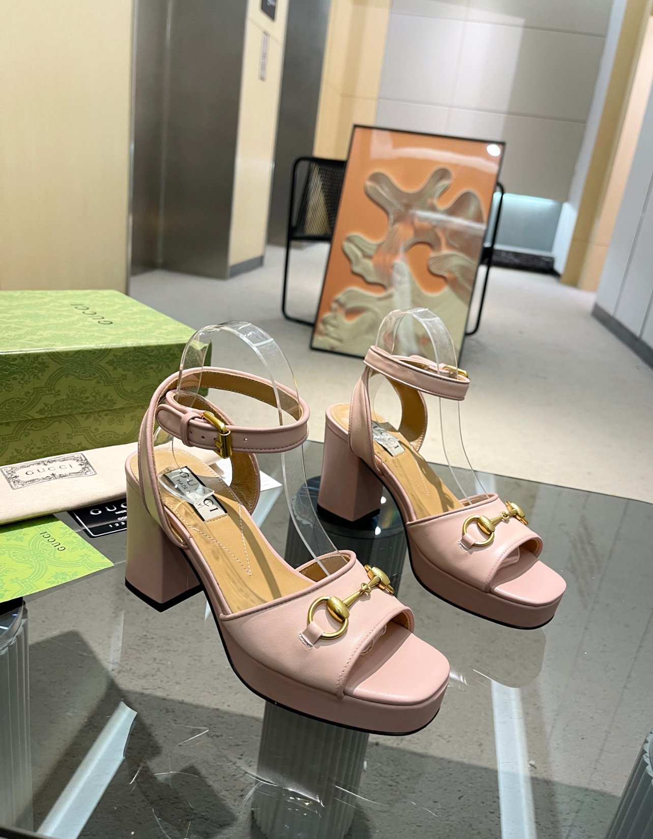 A+++ Quality Luxury Designer Heeled Leather Sandals - Pink