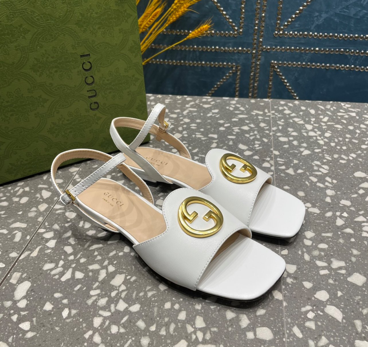 A+++ Quality Low Heeled Leather Sandals - White