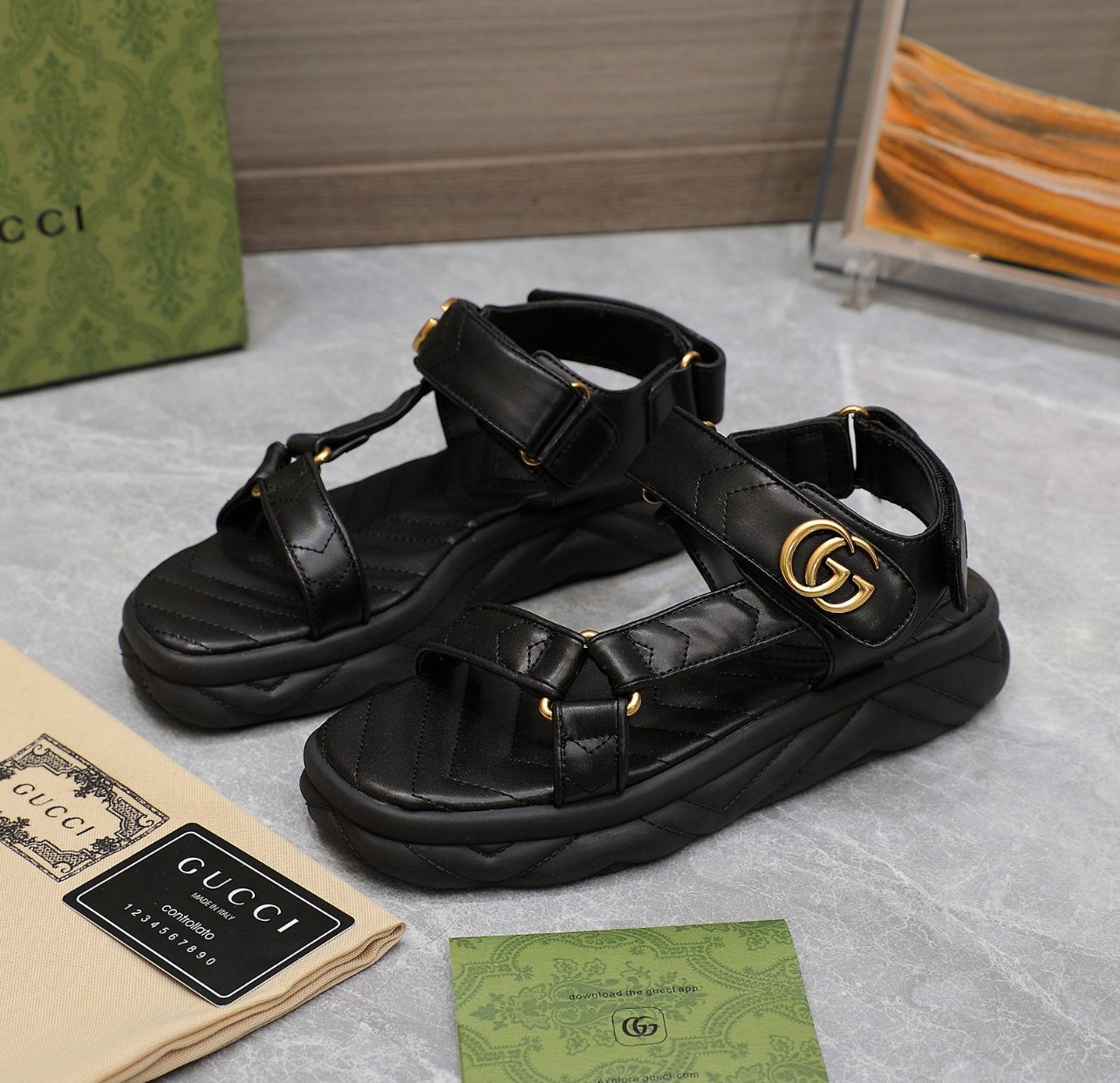 A+++ Quality Luxury Designer Leather Sandals - Black