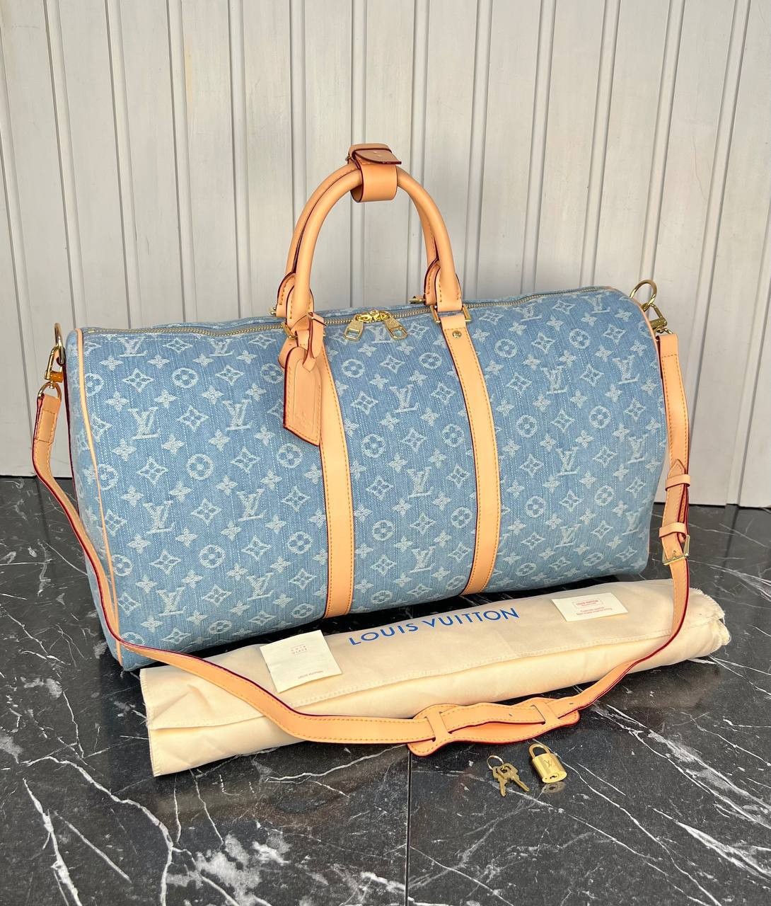 Luxury Keepall Bandouliere Denim 50 Sports Bag
