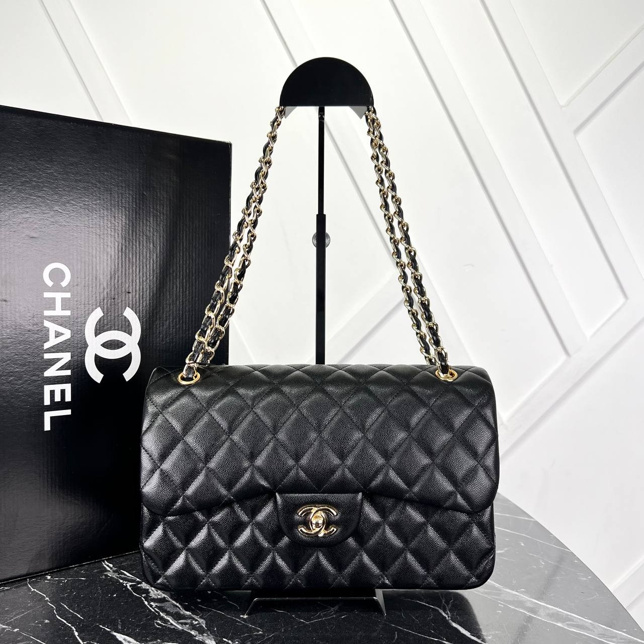 3.55 Jumbo Caviar Classic Bag, A++ Quality Genuine Caviar Leather Bag , Luxury Shoulder Bag