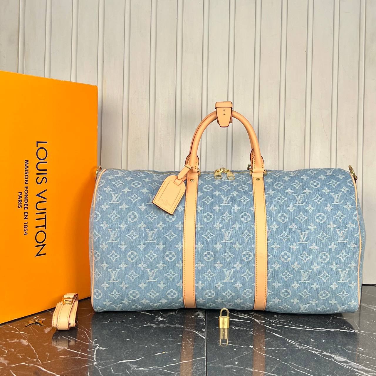 Luxury Keepall Bandouliere Denim 50 Sports Bag