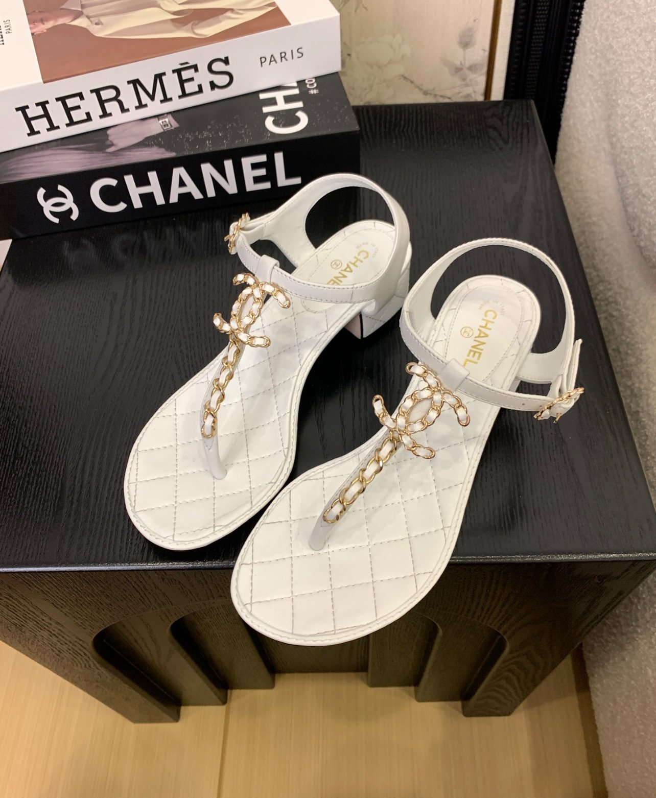 A+++ Quality Luxury Designer  Leather Sandals - White Gold