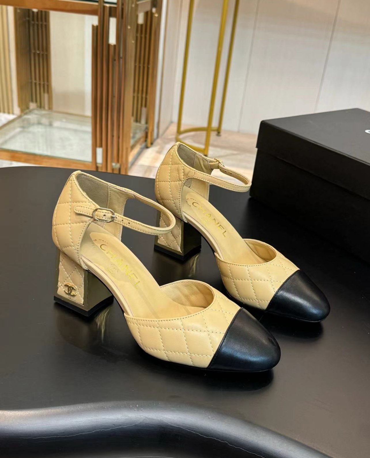 A+++ Quality Luxury Designer Heeled Leather Sandals - Beige