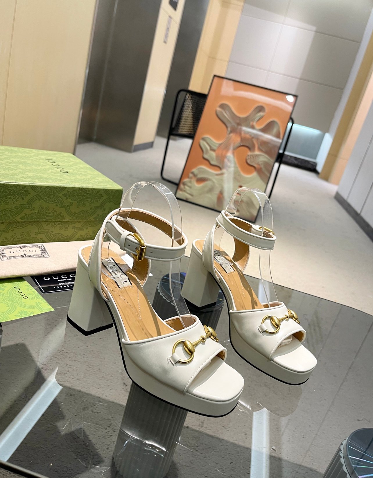 A+++ Quality Luxury Designer Heeled Leather Sandals - White