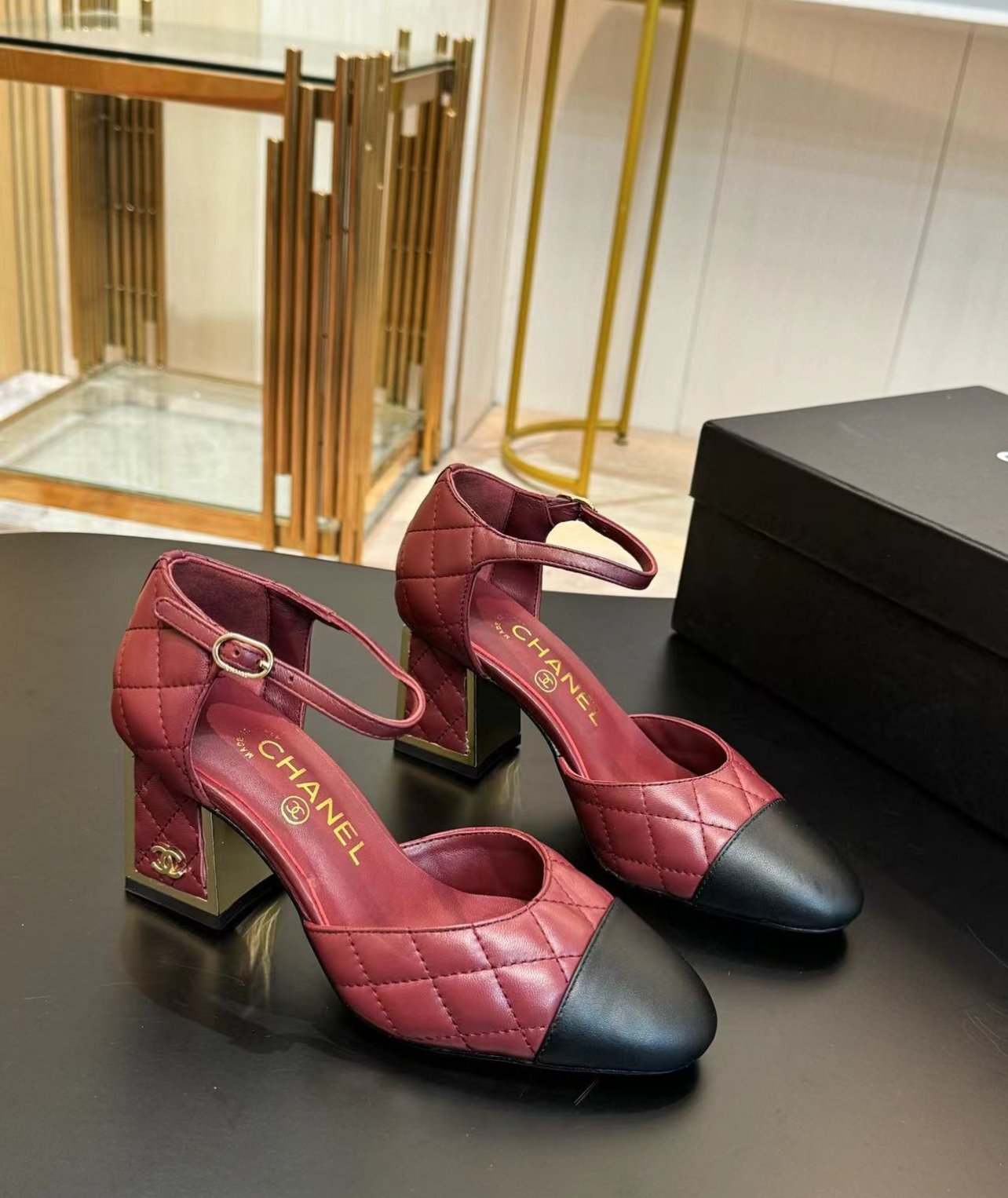 A+++ Quality Luxury Designer Heeled Leather Sandals - Burgundy