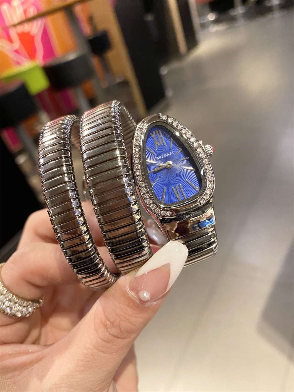 Luxury Snake WristWatch, Fashion Women Watches,Snake  - Silver-Blue