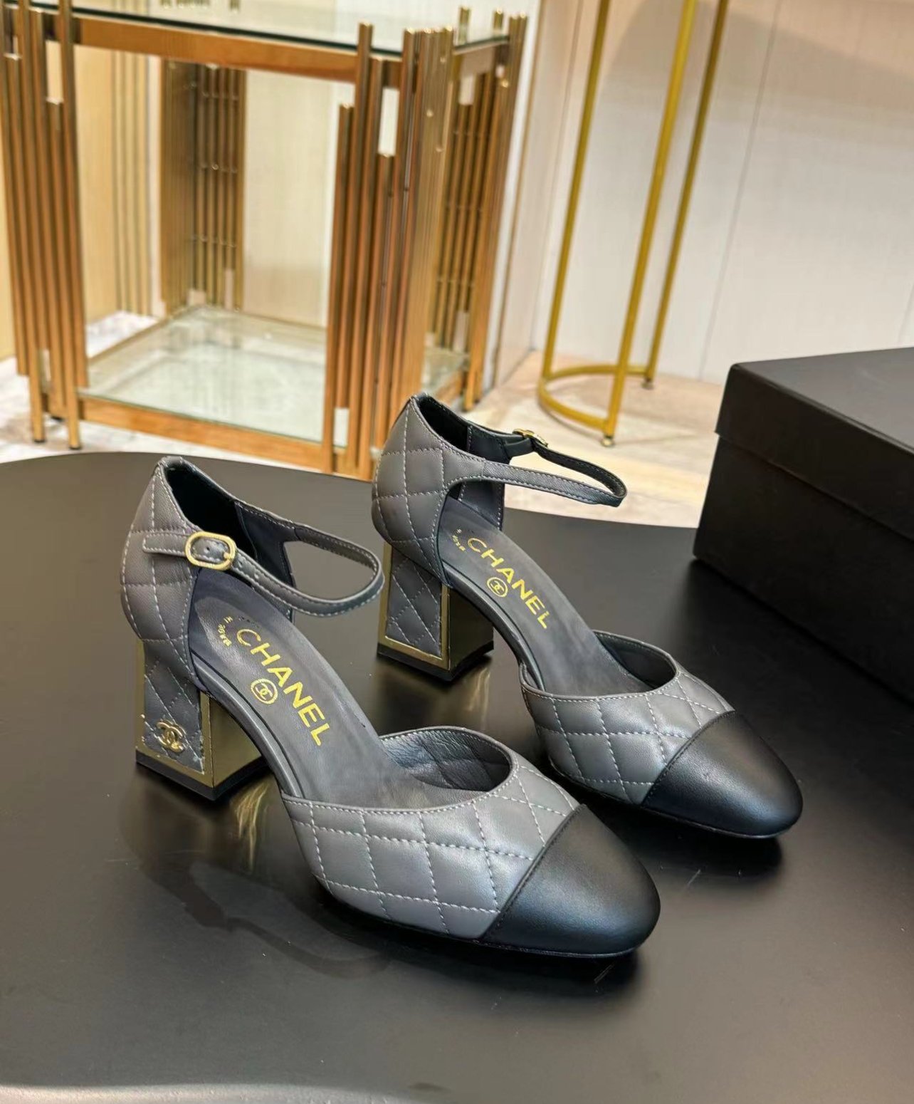 A+++ Quality Luxury Designer Heeled Leather Sandals - Gray