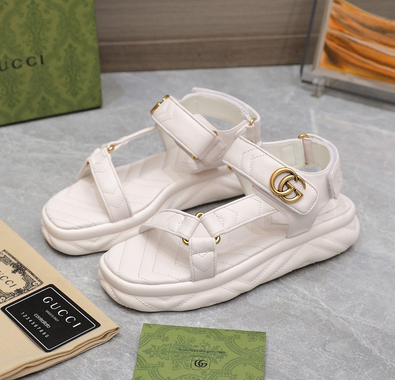A+++ Quality Luxury Designer Leather Sandals - White