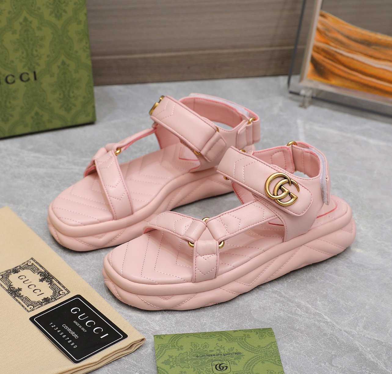 A+++ Quality Luxury Designer Leather Sandals - Pink