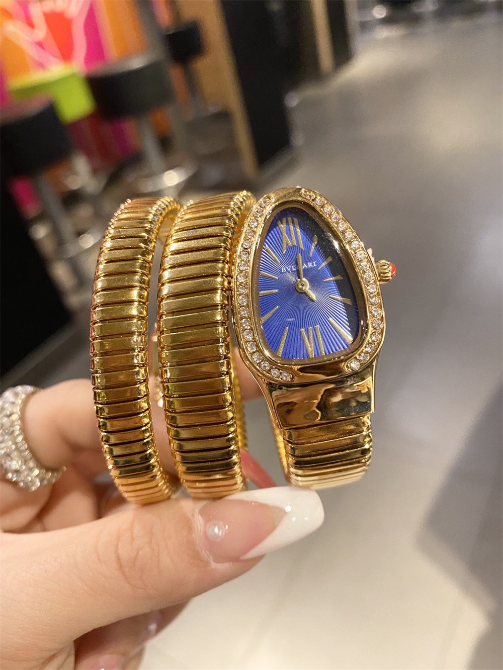 Luxury Snake WristWatch, Fashion Women Watches,Snake  - Gold-Blue