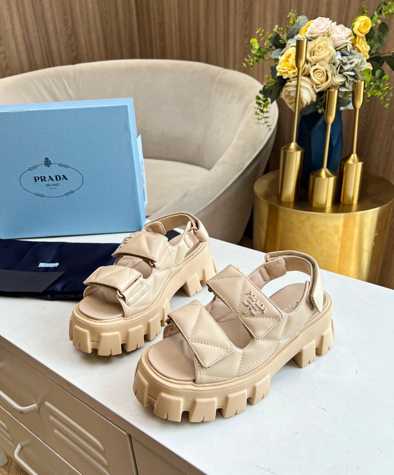 A+++ Quality Luxury Designer Sandals  - Beige
