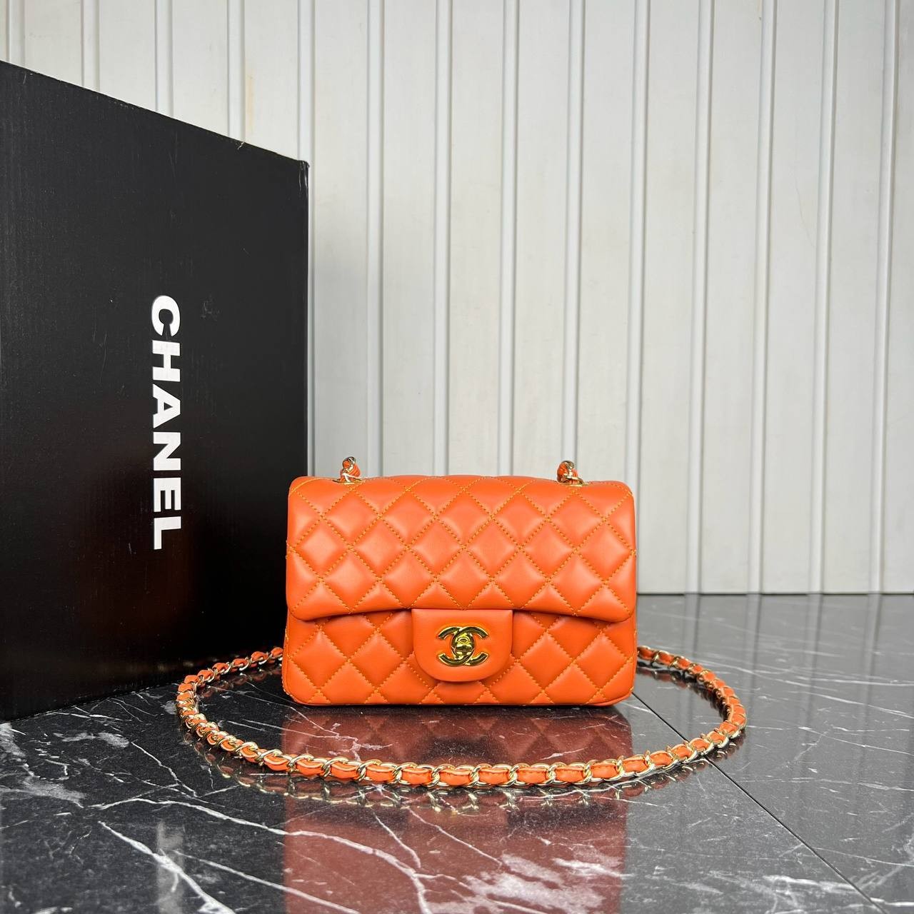 1.55 Classic Leather Bag , Classic Flap 1.55 Bag, Highest Quality Luxury Bag - Orange