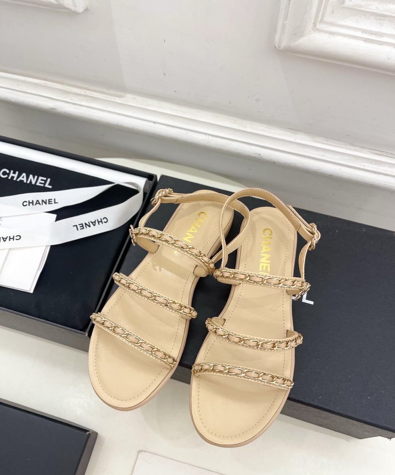 Highest Quality Leather Low Heel Sandals - Beige