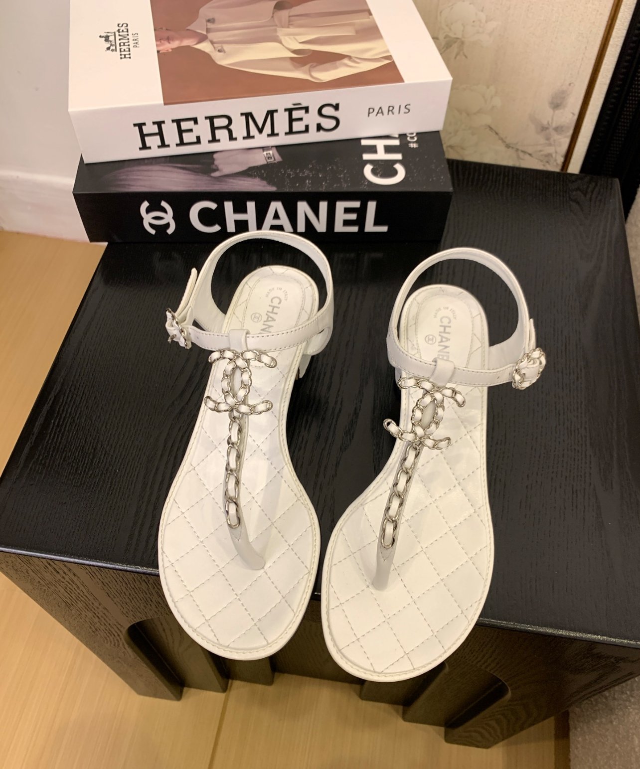 A+++ Quality Luxury Designer  Leather Sandals - White Silver