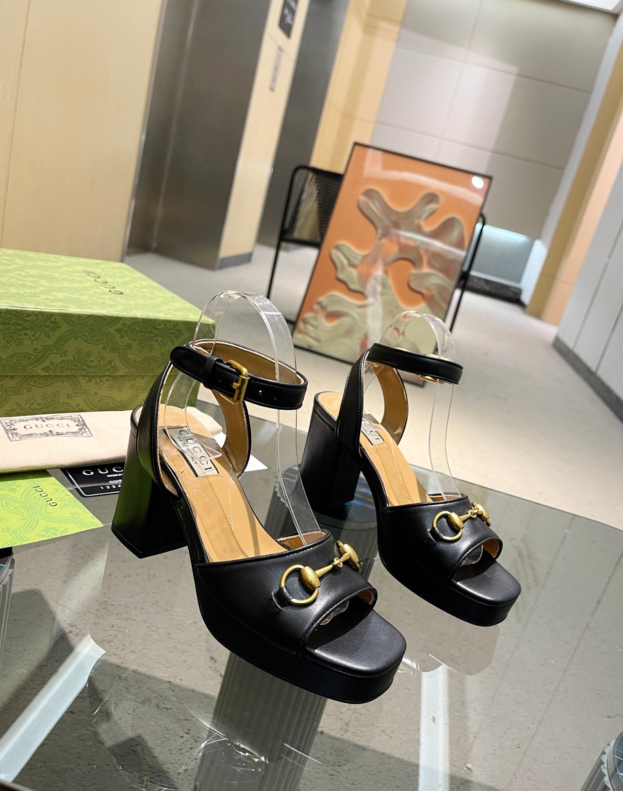 A+++ Quality Luxury Designer Heeled Leather Sandals - Black