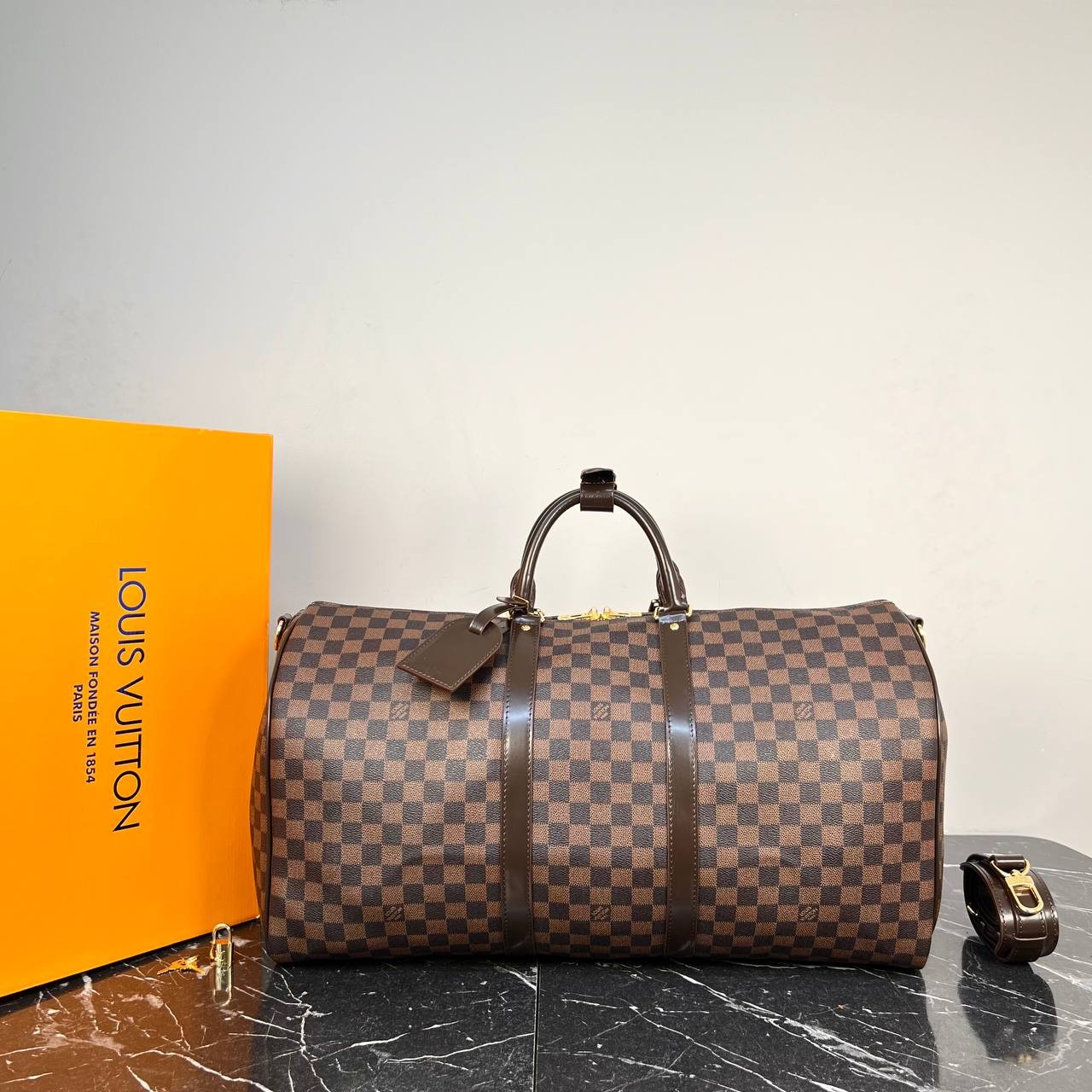 Highest Quality  Keepall Bandouliere 55 , Sport Suaitcase , Luxury Bags - Brown Damier